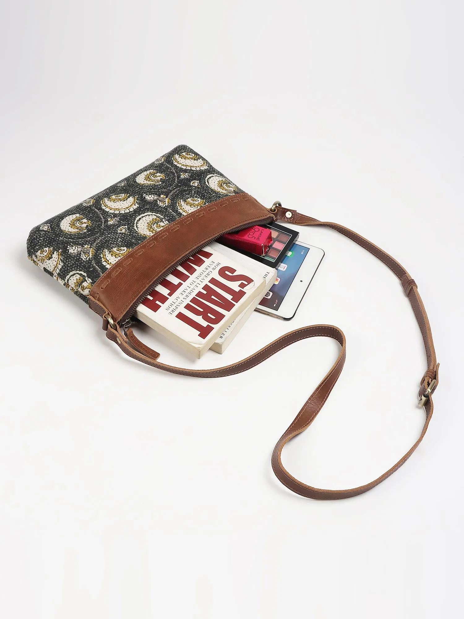 ADAM - LEATHER & PRINTED FABRIC SLING BAG
