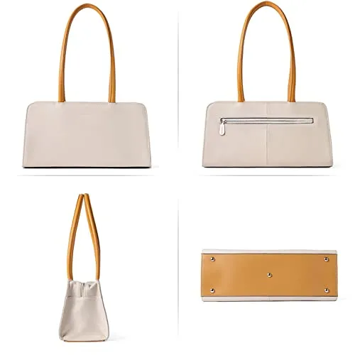 BOSTANTEN Women Designer Handbags Genuine Soft Leather Top Handle Purses and Handbags Satchel Shoulder Bag， Beige