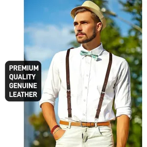 Calvin Crazy Horse Genuine Leather Adjustable Suspenders For Men