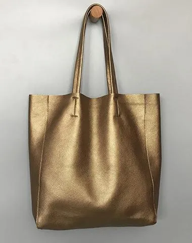 Fashion Womens Bronze Silver Leather Oversize Tote Bag Gold Shoulder Tote Bags Handbag Tote For Women